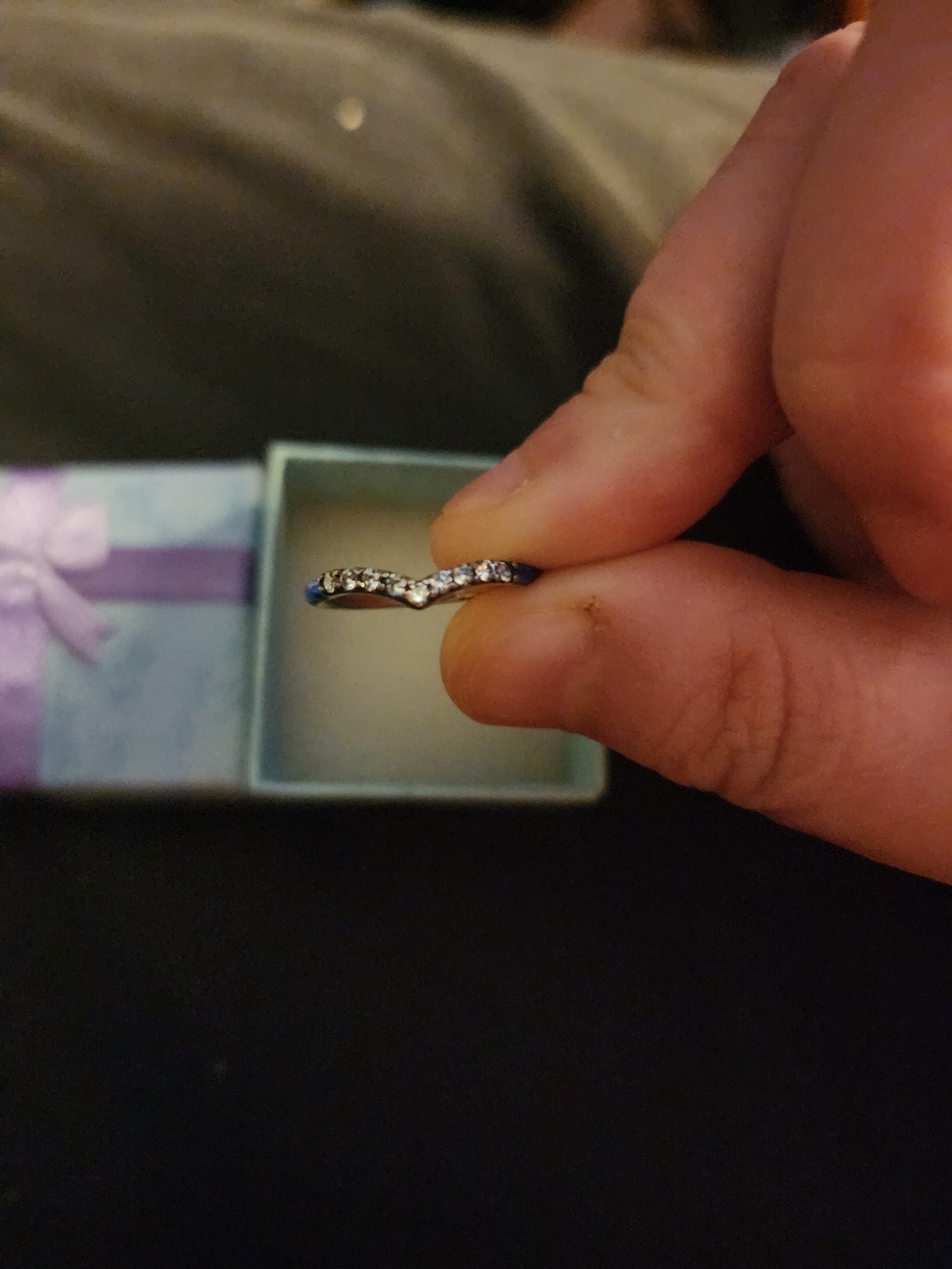 New Silver Chevron CZ Accent Ring - Blue and Clear Stones - Size 6!